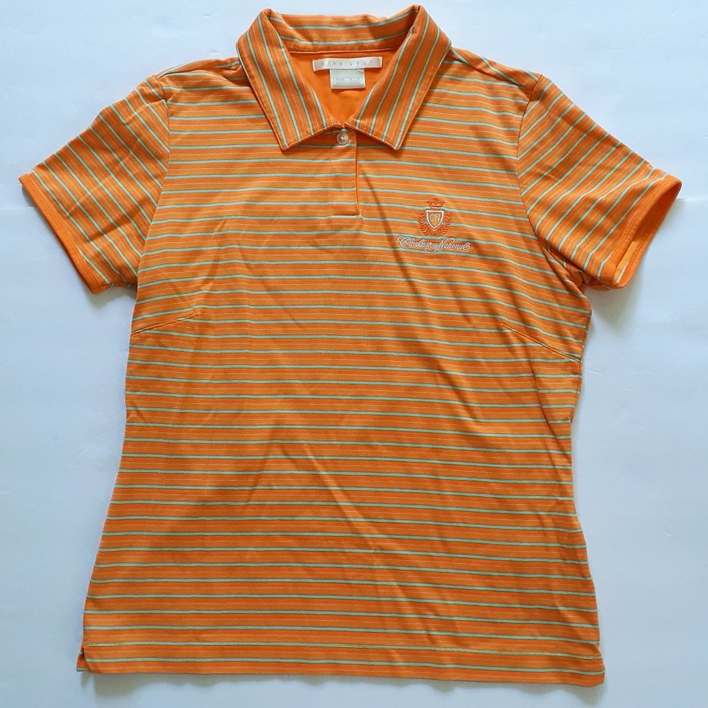 Nike Shirt Golf Polo Orange Blue Stripe Charleston National Women's Medium